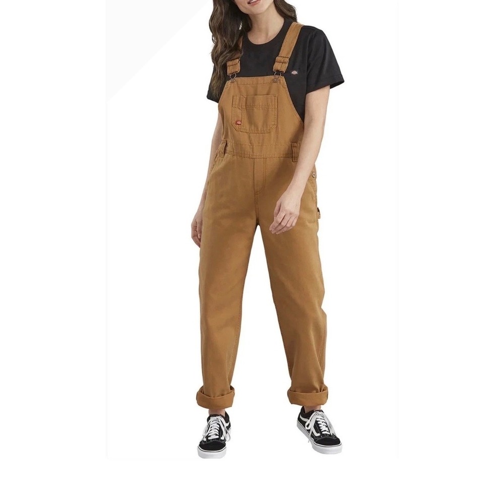 Dickies Women Brown Relaxed Fit Straight Leg Bib Overalls FB206RBD Small NWT